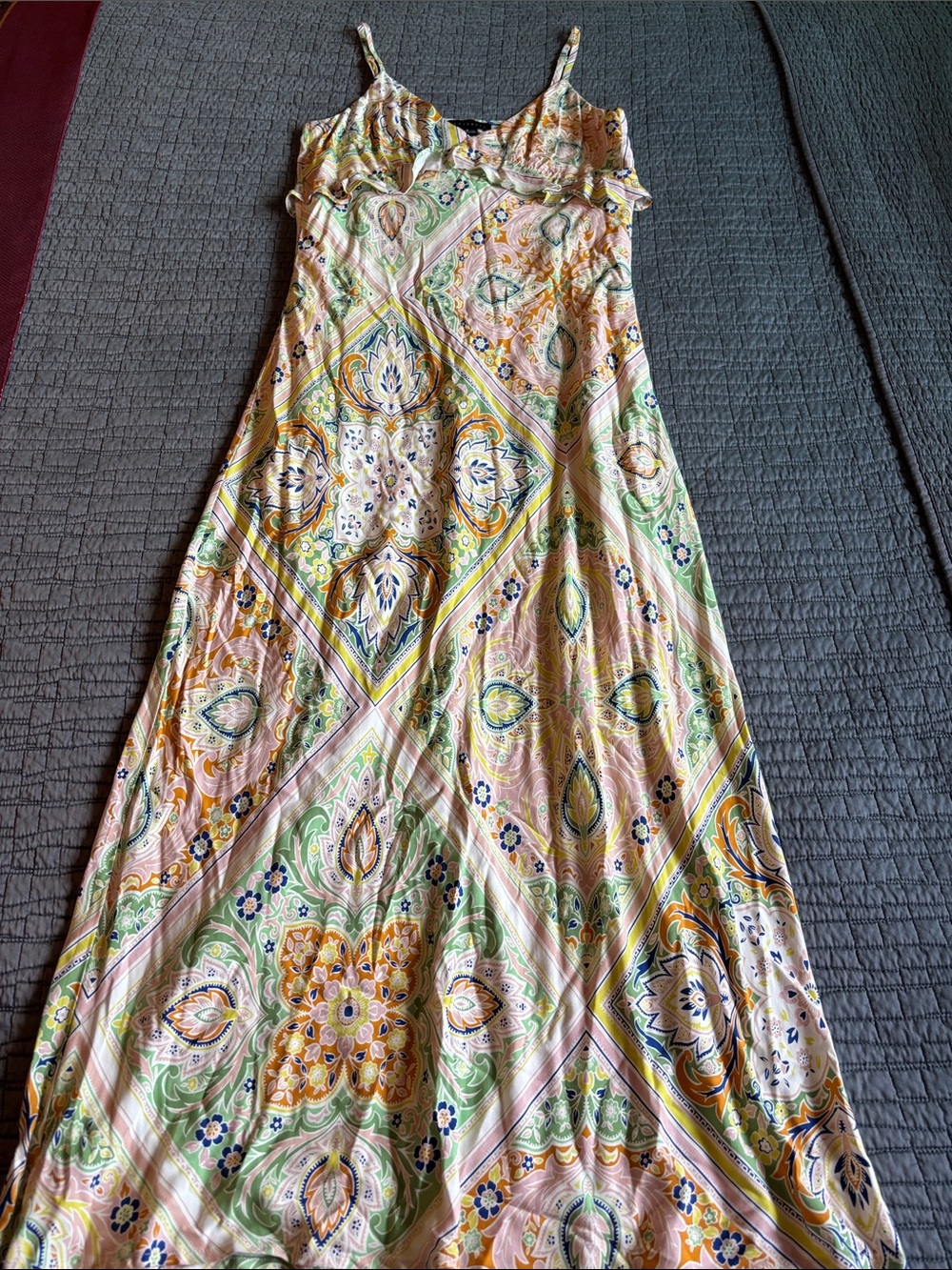Sanctuary Floral Paisley Maxi Dress in Pastel Yellow, Green, Pink in bias cut
